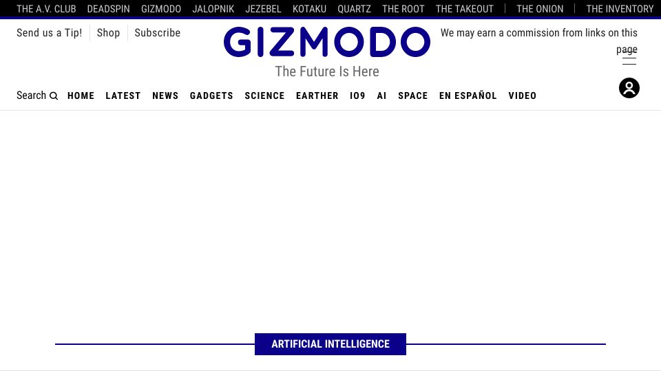 Screenshot of gizmodo.com: AI Will Make Our Society Even More Unequal, Economists Warn