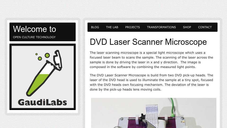 Screenshot of gaudi.ch: Laser scanning microscope from DVD pickup heads (2020)