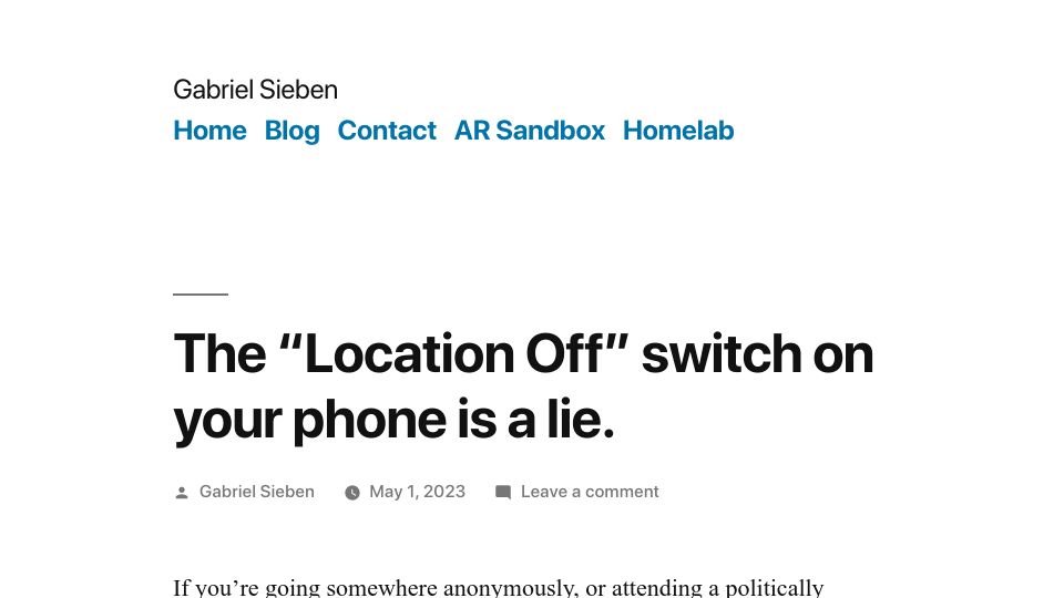 Screenshot of gabrielsieben.tech: The “Location Off” switch on your phone is a lie