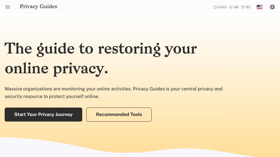 Screenshot of privacyguides.org: Privacyguides.org – The guide to restoring your online privacy