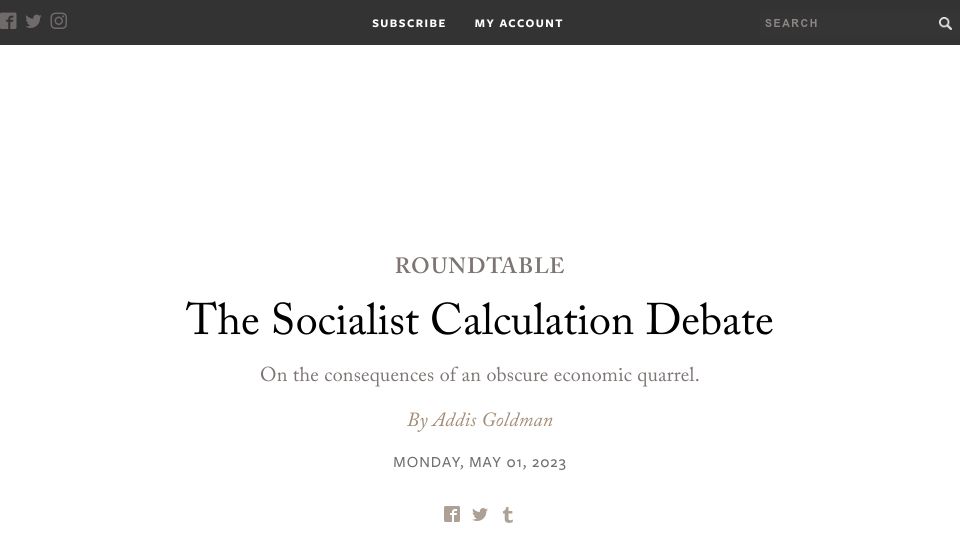 Screenshot of laphamsquarterly.org: The socialist calculation debate
