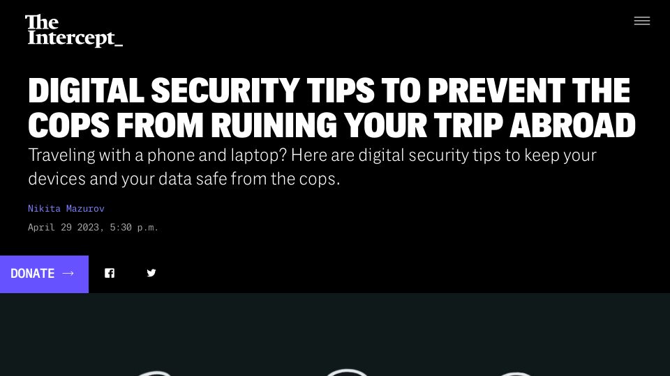Screenshot of theintercept.com: Digital Security Tips to Prevent the Cops from Ruining Your Trip Abroad