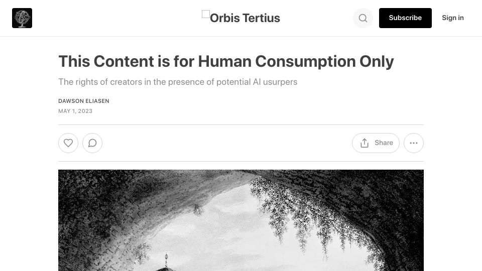 Screenshot of orbistertius.substack.com: This content is for human consumption only