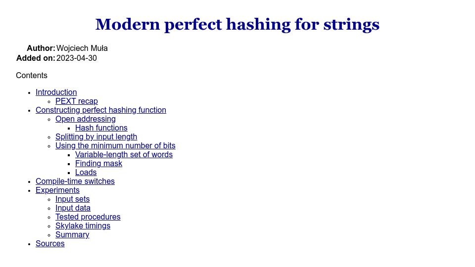 Screenshot of 0x80.pl: Modern perfect hashing for strings