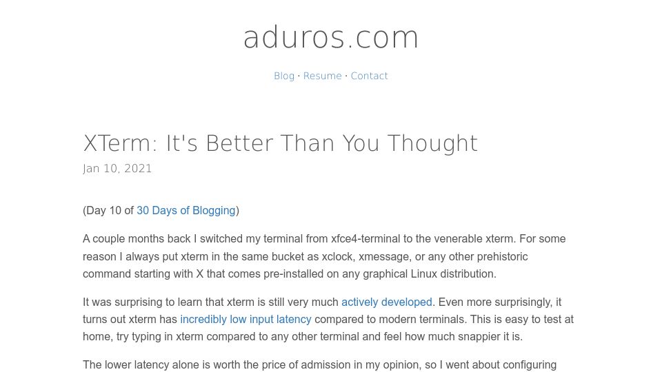 Screenshot of aduros.com: Xterm: It's better than you thought (2021)