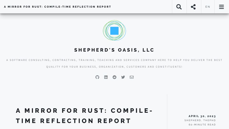 Screenshot of soasis.org: A Mirror for Rust: Compile-Time Reflection Report