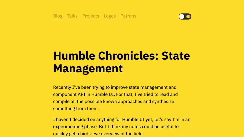 Screenshot of tonsky.me: Humble Chronicles: State Management