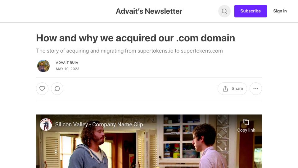 Screenshot of advaitruia.com: How and why we acquired our .com domain
