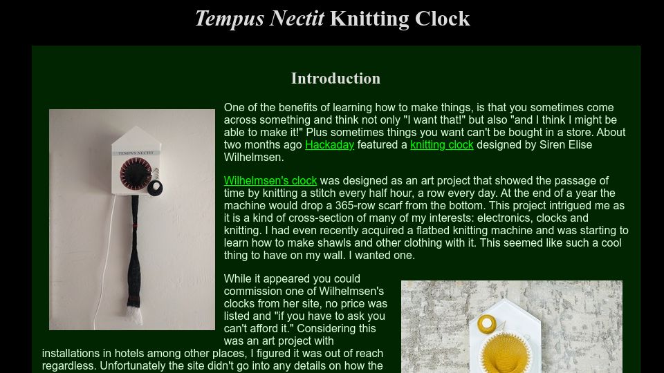 Screenshot of kylerank.in: Tempus Nectit Knitting Clock