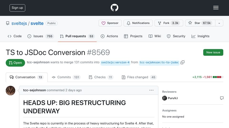 Screenshot of github.com: TS to JSDoc Conversion
