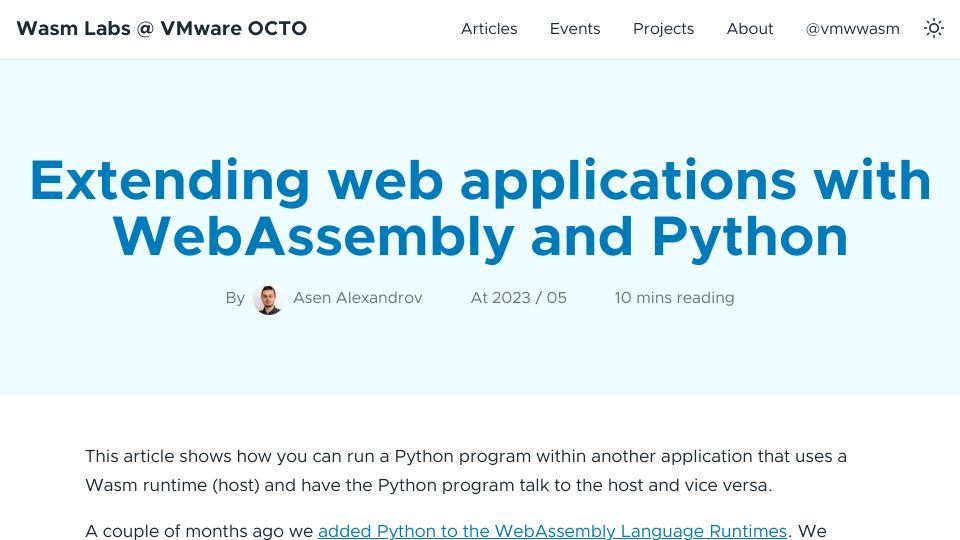 Screenshot of wasmlabs.dev: Extending web applications with WebAssembly and Python