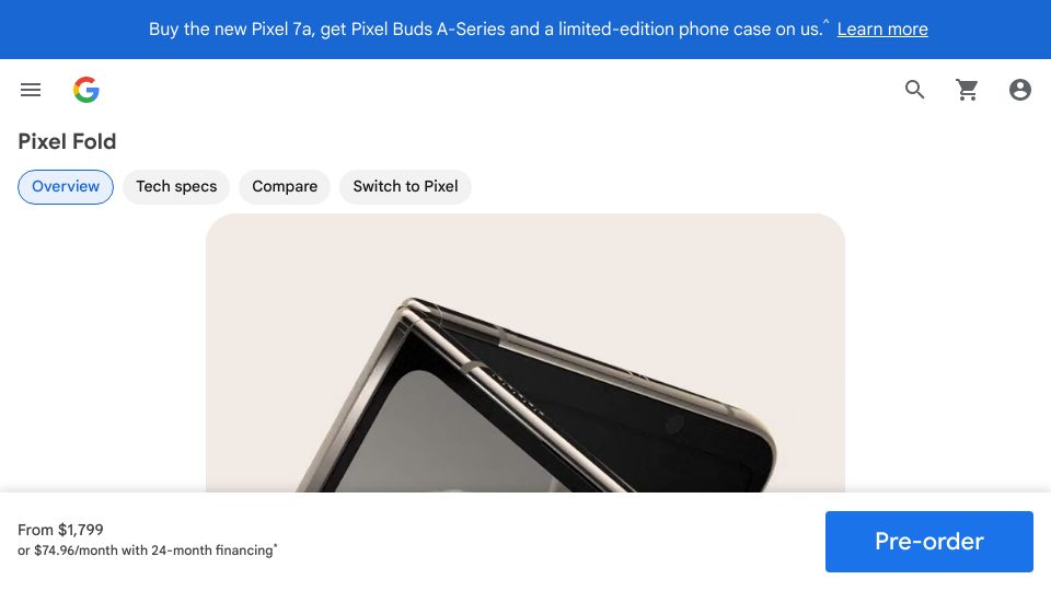 Screenshot of store.google.com: Google Pixel Fold