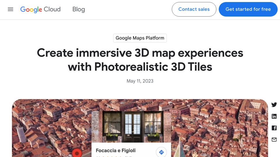 Screenshot of cloud.google.com: Google Earth 3D Models Now Available as Open Standard (GlTF)