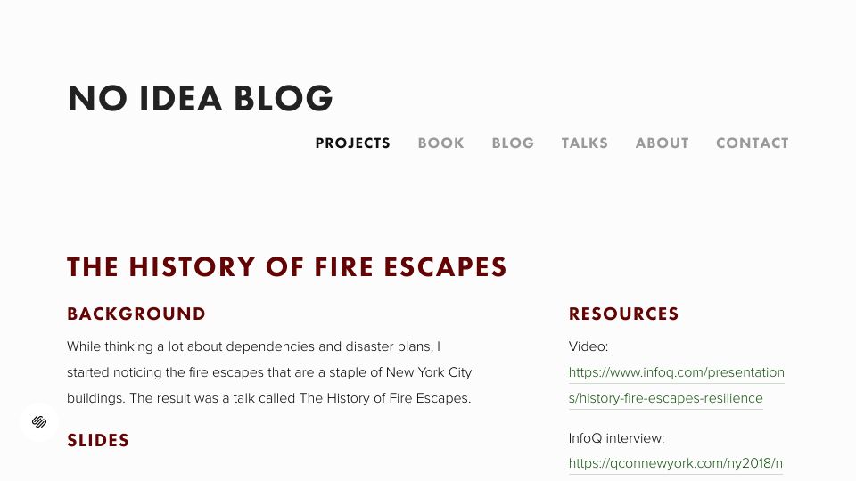 Screenshot of noidea.dog: The History of Fire Escapes (2018)