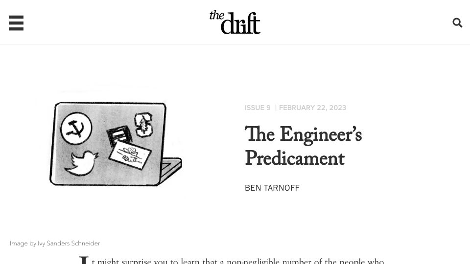 Screenshot of thedriftmag.com: The Engineer’s Predicament