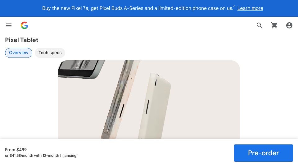 Screenshot of store.google.com: Pixel Tablet