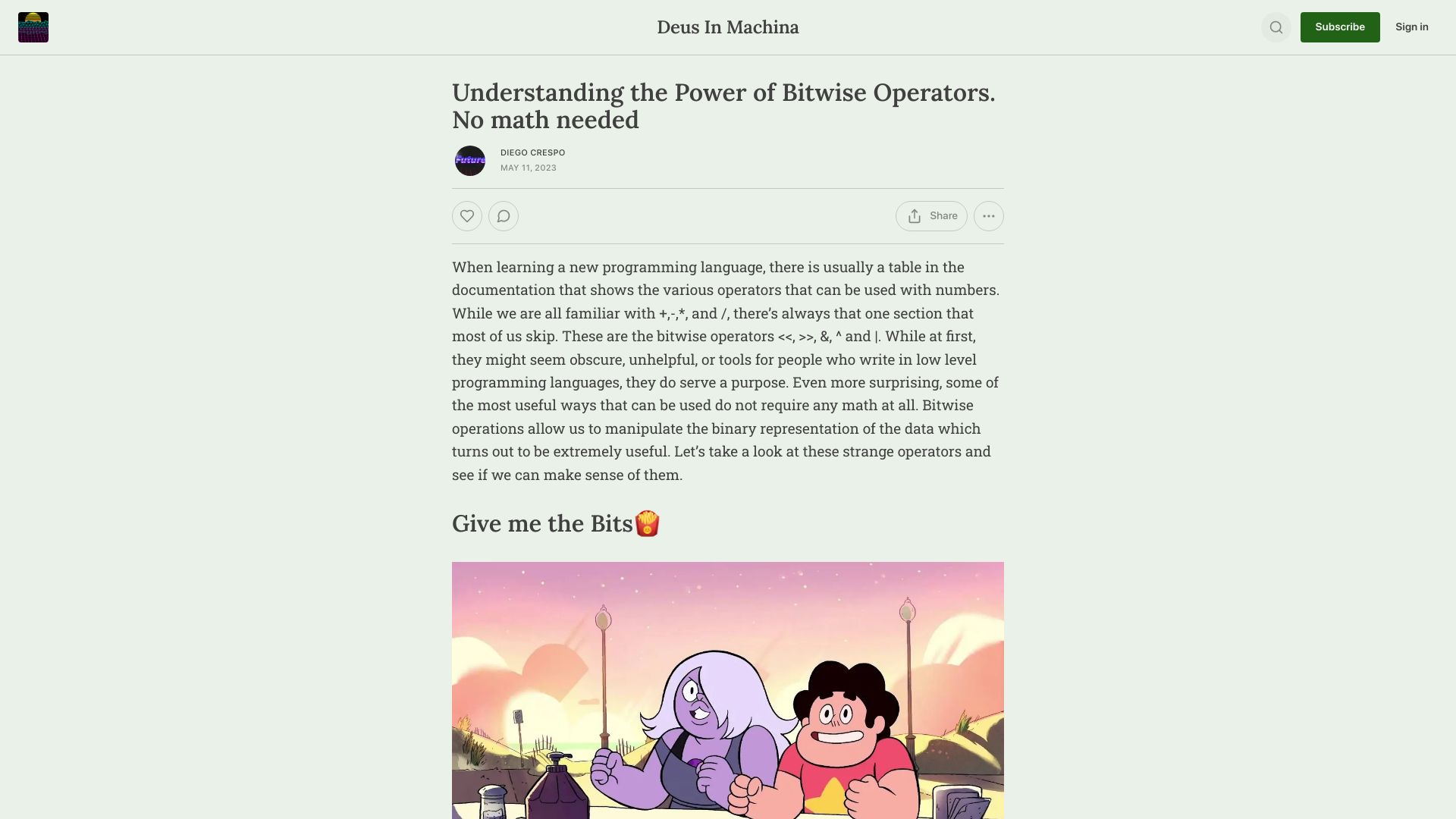 Screenshot of deusinmachina.net: Understanding the power of bitwise operators