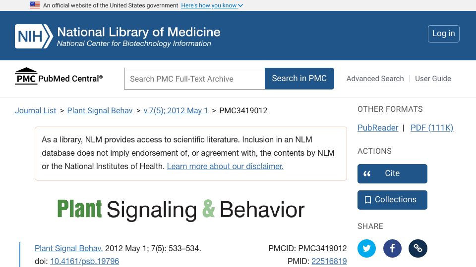 Screenshot of ncbi.nlm.nih.gov: Fern leaves and cauliflower curds are not fractals (2012)