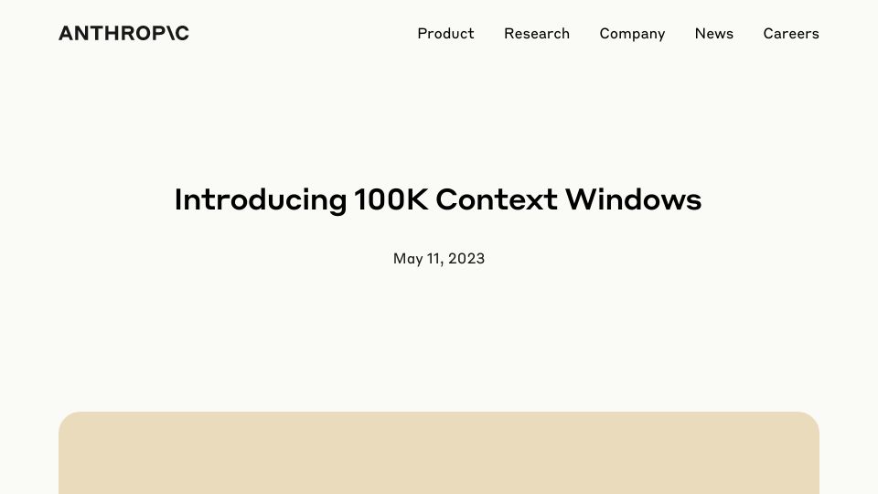 Screenshot of anthropic.com: 100K Context Windows