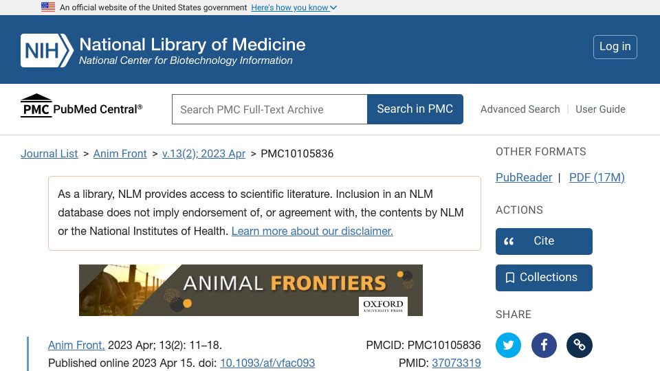 Screenshot of ncbi.nlm.nih.gov: The role of meat in the human diet: evolutionary aspects and nutritional value