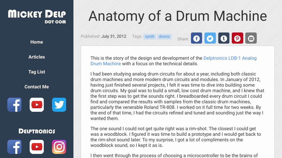 Screenshot of mickeydelp.com: Anatomy of a Drum Machine (2012)