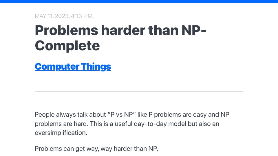 Screenshot of buttondown.email: Problems harder than NP-Complete