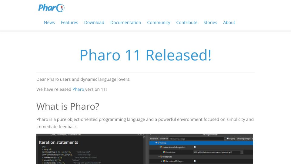 Screenshot of pharo.org: Pharo 11
