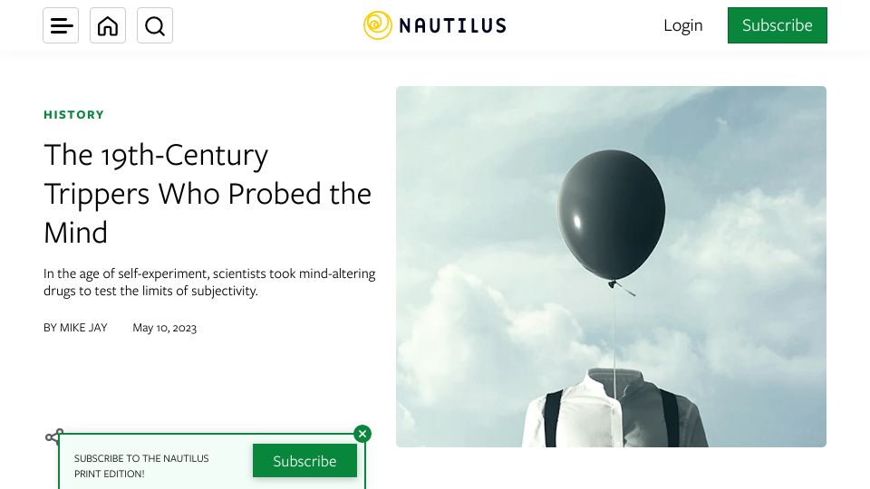 Screenshot of nautil.us: 19th-century trippers who probed the mind