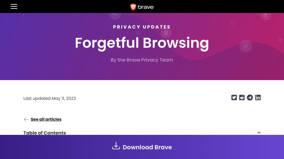 Screenshot of brave.com: Forgetful Browsing