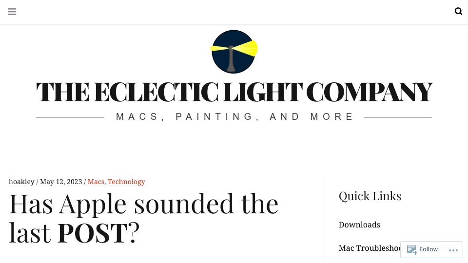 Screenshot of eclecticlight.co: Has Apple sounded the last POST?