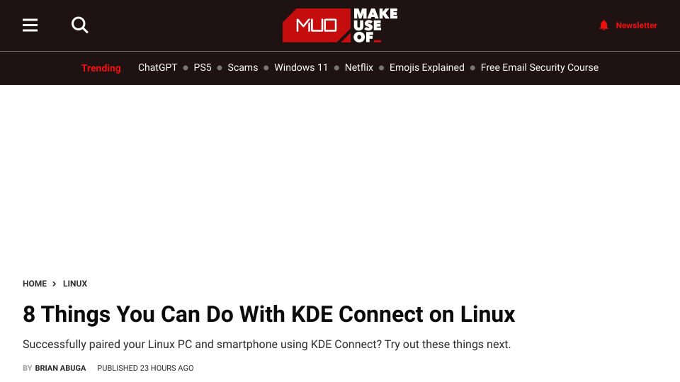 Screenshot of makeuseof.com: Things You Can Do with KDE Connect on Linux