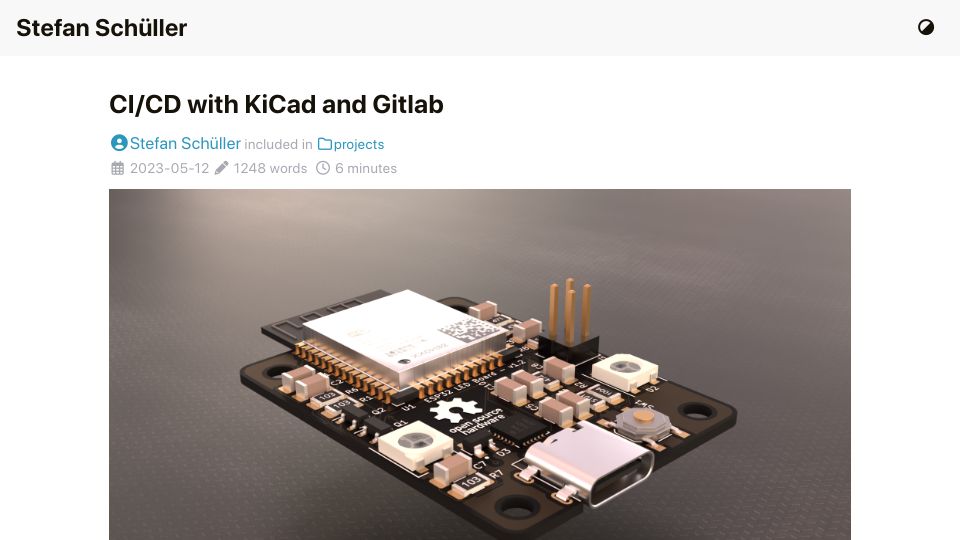 Screenshot of sschueller.github.io: CI/CD with KiCad and Gitlab