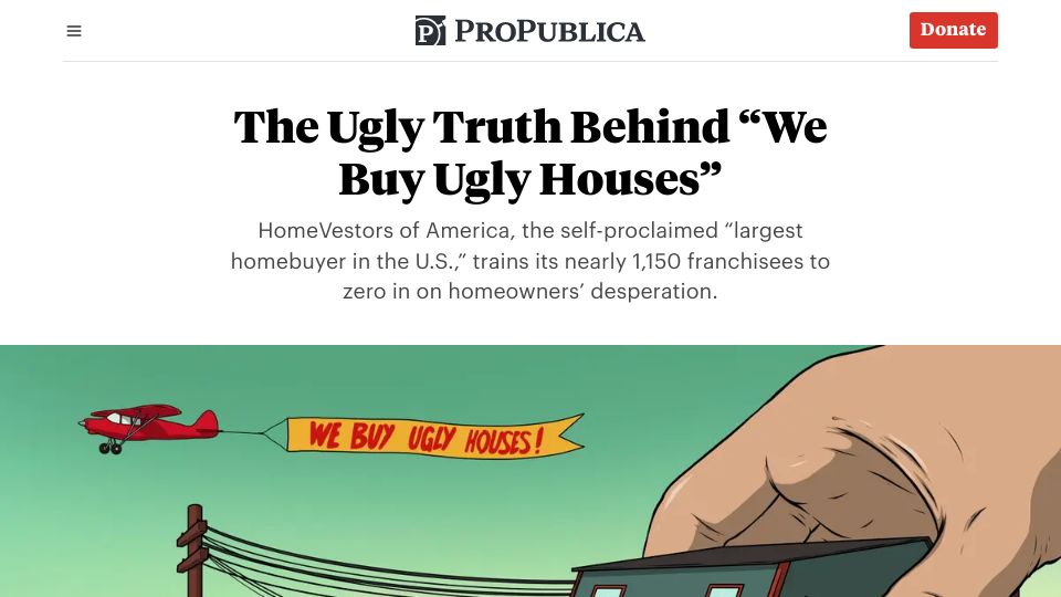 Screenshot of propublica.org: The Ugly Truth Behind “We Buy Ugly Houses”