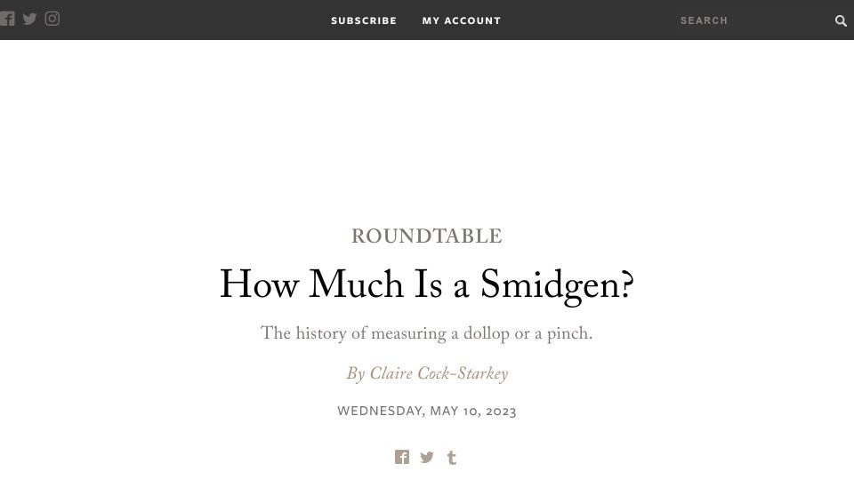 Screenshot of laphamsquarterly.org: How much is a smidgen?