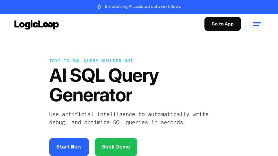 Screenshot of logicloop.com: Show HN: AI SQL Copilot LogicLoop – AI to Generate, Optimize and Debug SQL