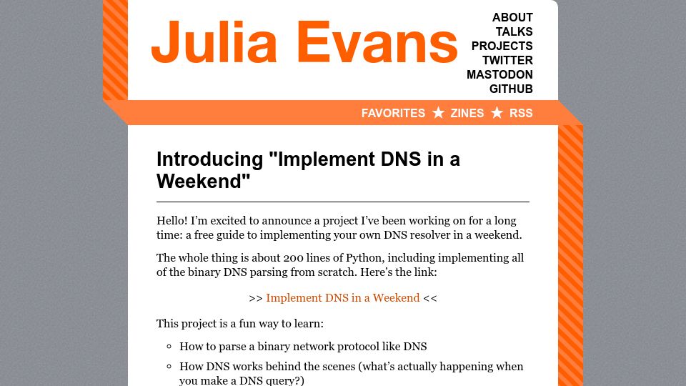 Screenshot of implement-dns.wizardzines.com: Implement DNS in a Weekend