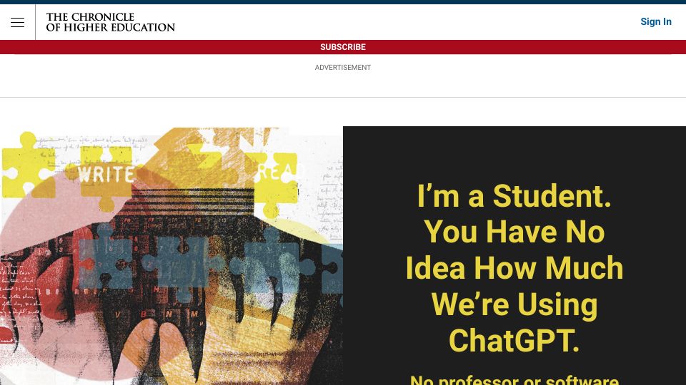 Screenshot of chronicle.com: I’m a student you have no idea how much we are using ChatGPT