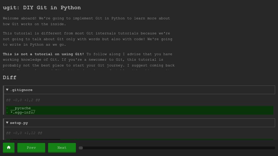 Screenshot of leshenko.net: DIY Git in Python