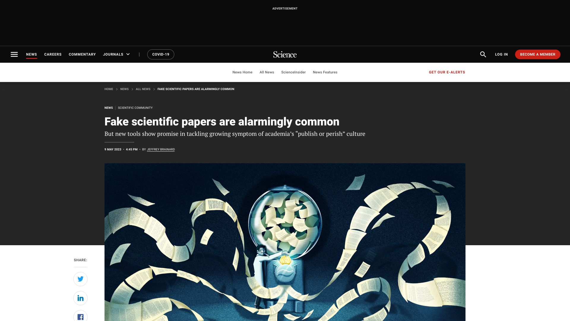 Screenshot of science.org: Fake scientific papers are alarmingly common