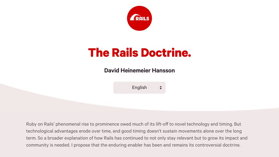 Screenshot of rubyonrails.org: The Rails Doctrine