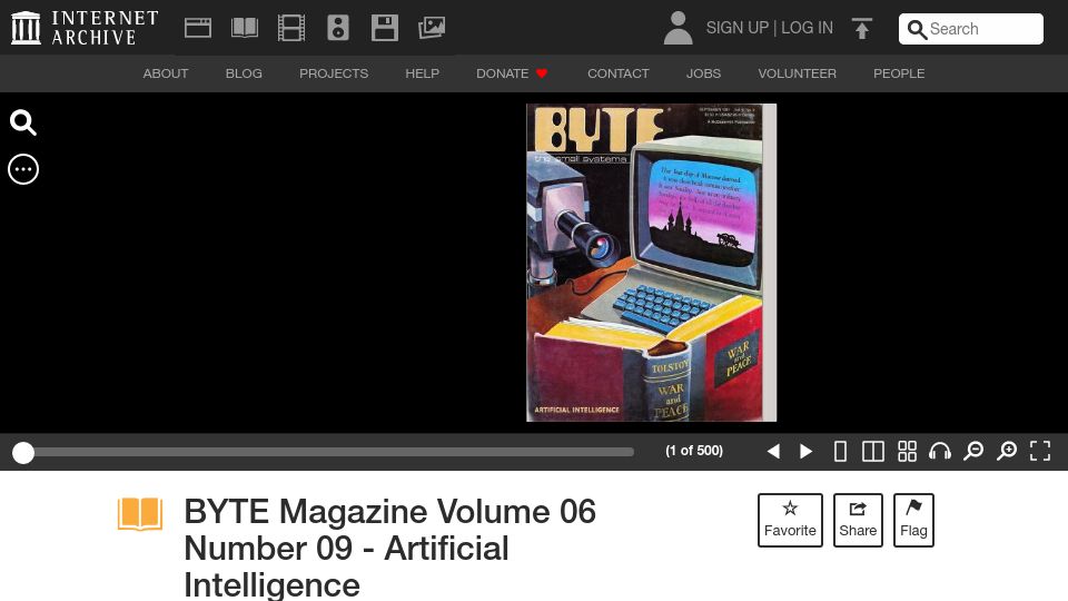 Screenshot of archive.org: Byte Magazine Volume 06 Number 09 – Artificial Intelligence (1981)