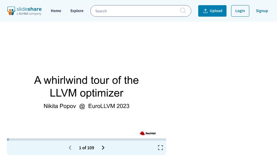 Screenshot of slideshare.net: A whirlwind tour of the LLVM optimizer