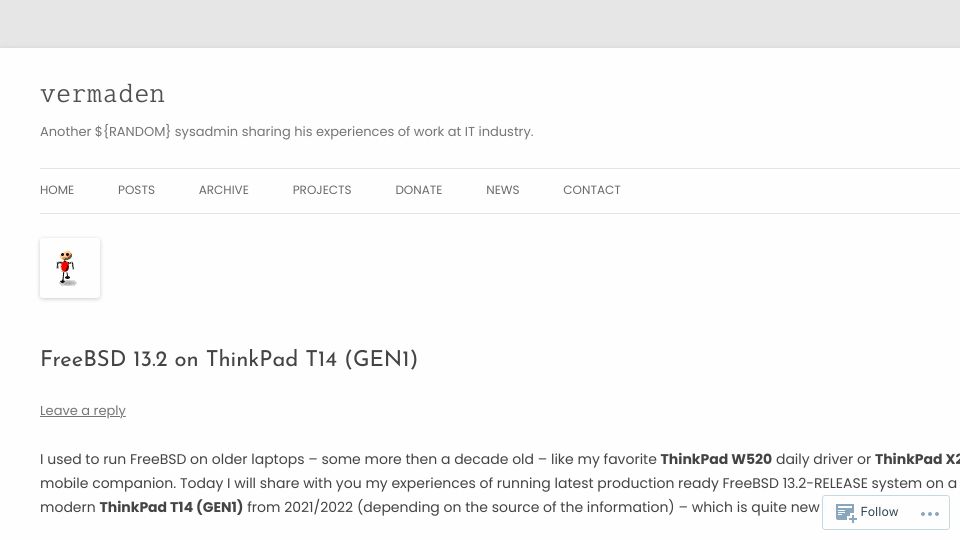Screenshot of vermaden.wordpress.com: FreeBSD 13.2 on ThinkPad T14 (GEN1)