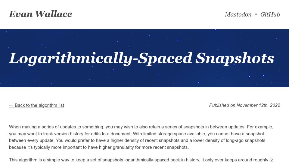 Screenshot of madebyevan.com: Logarithmically-Spaced Snapshots