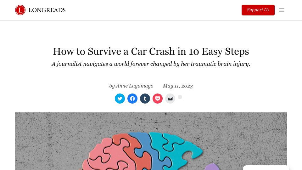 Screenshot of longreads.com: How to survive a car crash