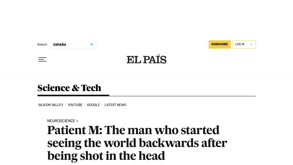 Screenshot of english.elpais.com: A man who started seeing the world backwards after being shot in the head