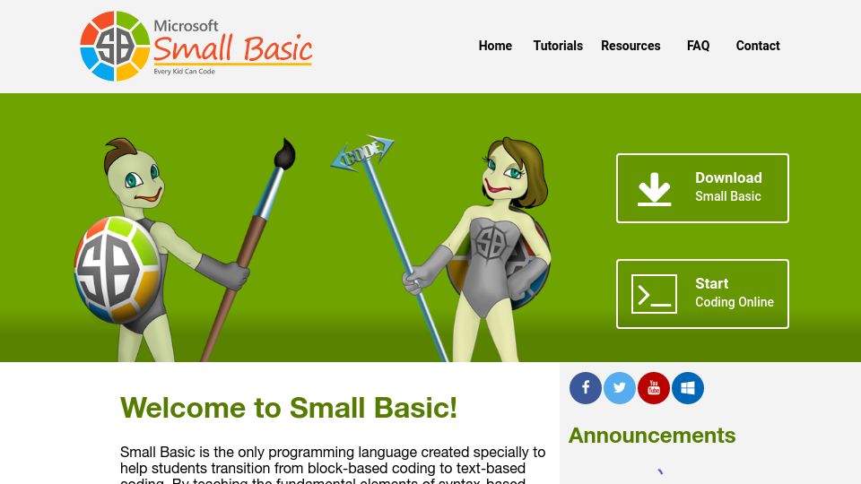 Screenshot of smallbasic-publicwebsite.azurewebsites.net: Microsoft Small Basic
