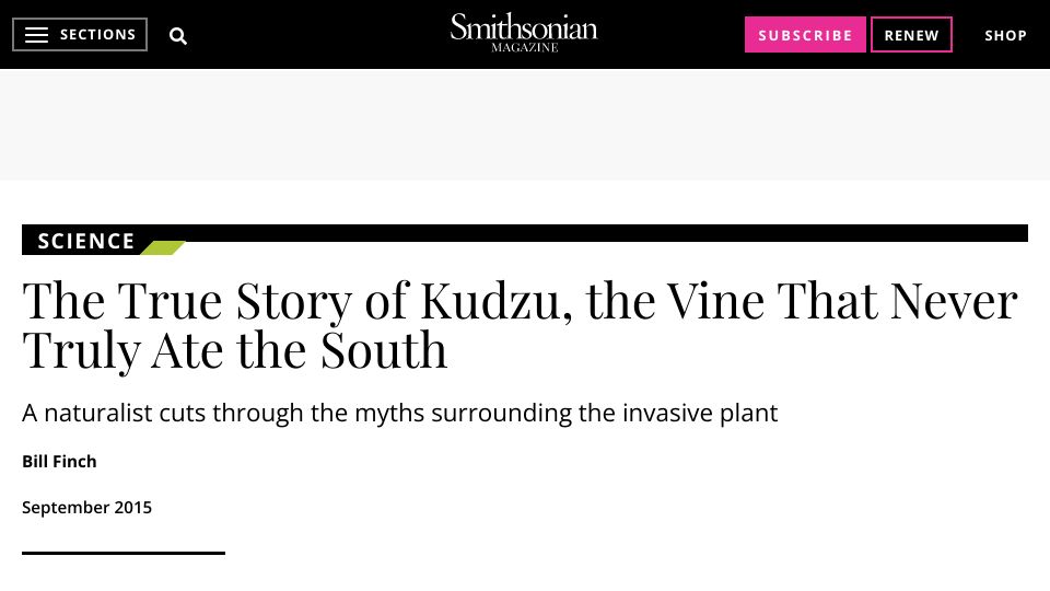Screenshot of smithsonianmag.com: Kudzu, the vine that never ate the south (2015)