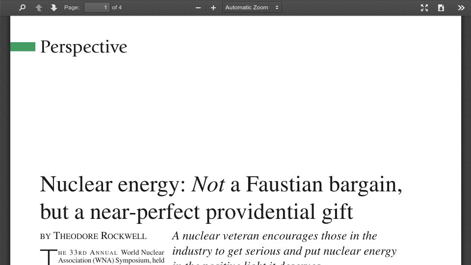 Screenshot of gordianknotbook.com: Nuclear energy: Not a Faustian bargain, but a near-perfect providential gift