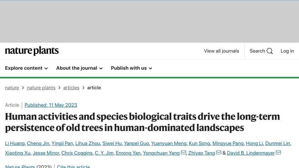 Screenshot of nature.com: The long-term persistence of old trees in human-dominated landscapes